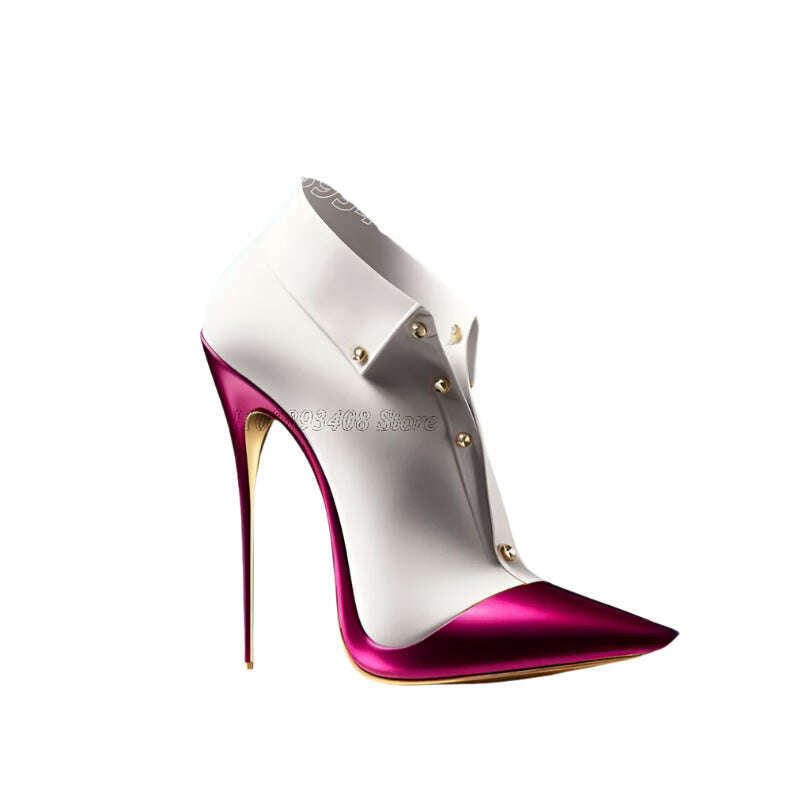 Bicolor Rivet Decor Pointed Toe Pumps Splicing British Style New Fashion Women Spring Party Dance Pumps 2024 Zapatos Para Mujere - KIMLUD