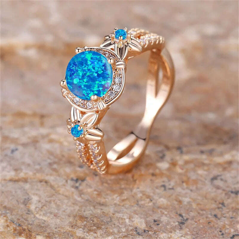 KIMLUD, Big Oval Stone Engagement Ring White Fire Opal Egg Rings For Women Vintage Gold Color Wedding Bands Jewelry Minimalist Accessory, KIMLUD Womens Clothes