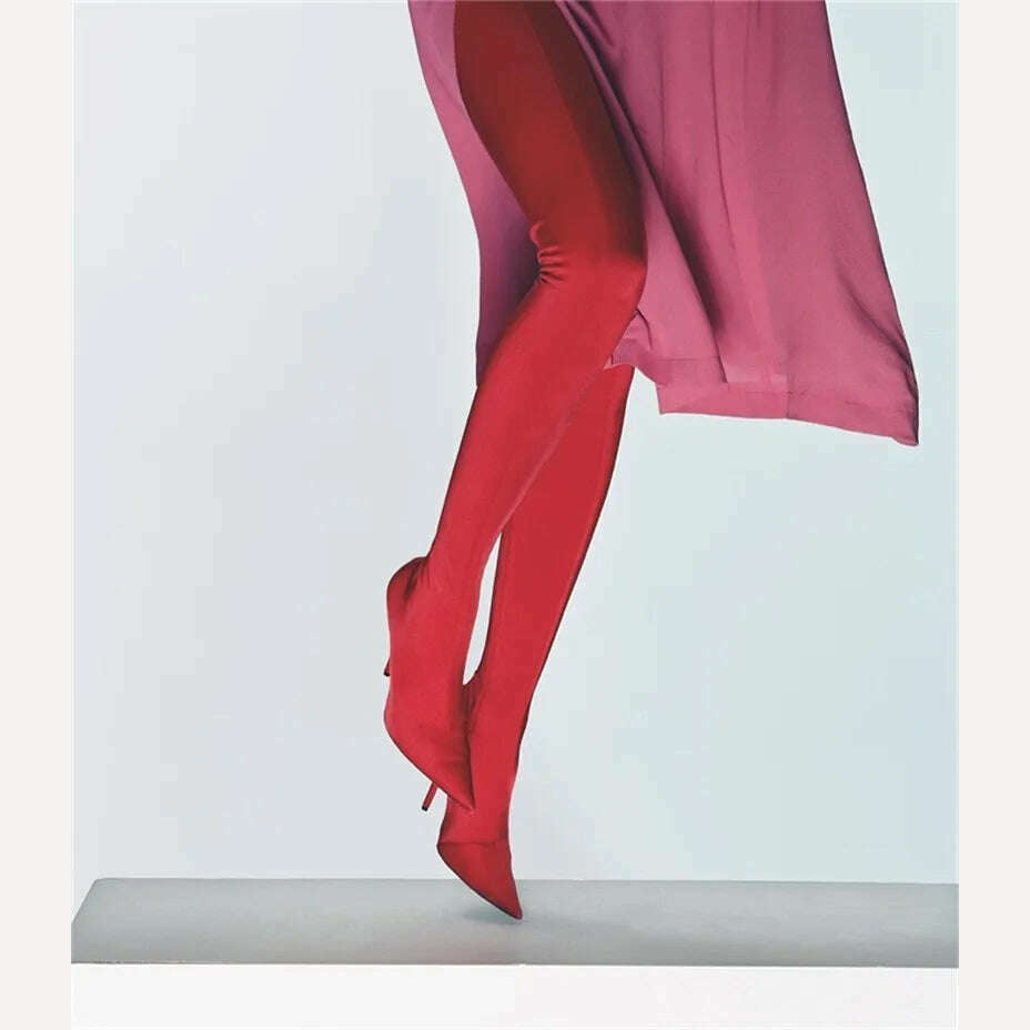 KIMLUD, Big Size 47 Wide Fit Stretch Women's Pants Boots Thigh High Custom Stiletto Thin Heels Trousers Booties Ladies Skintight Shoes, Red / 35 / China, KIMLUD Womens Clothes