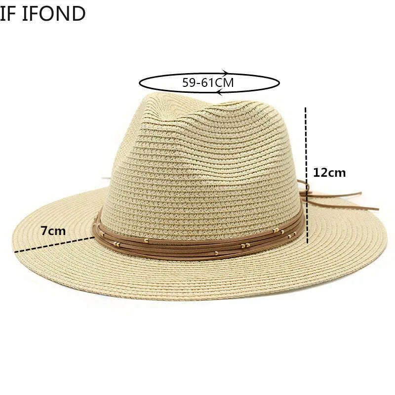 Big Size 60CM New Straw Hat 7cm Brim Summer Cooling Beach Sun Hat Outdoor Party Panama Jazz Hat Sombreros De Mujer - KIMLUD