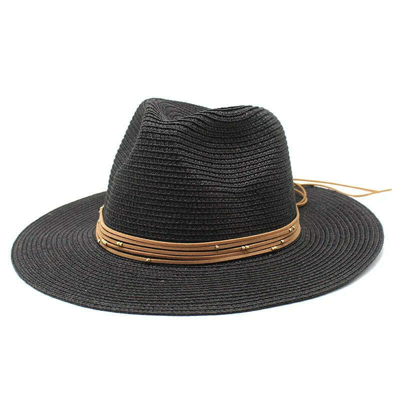 Big Size 60CM New Straw Hat 7cm Brim Summer Cooling Beach Sun Hat Outdoor Party Panama Jazz Hat Sombreros De Mujer - KIMLUD