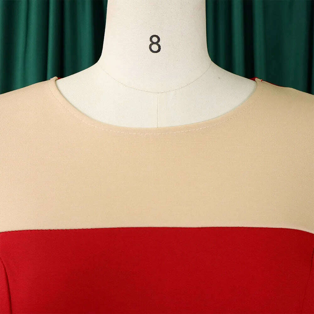 KIMLUD, Big size women 2024 new fashion temperament commuter five-quarter sleeve color matching buttock dress, KIMLUD Womens Clothes