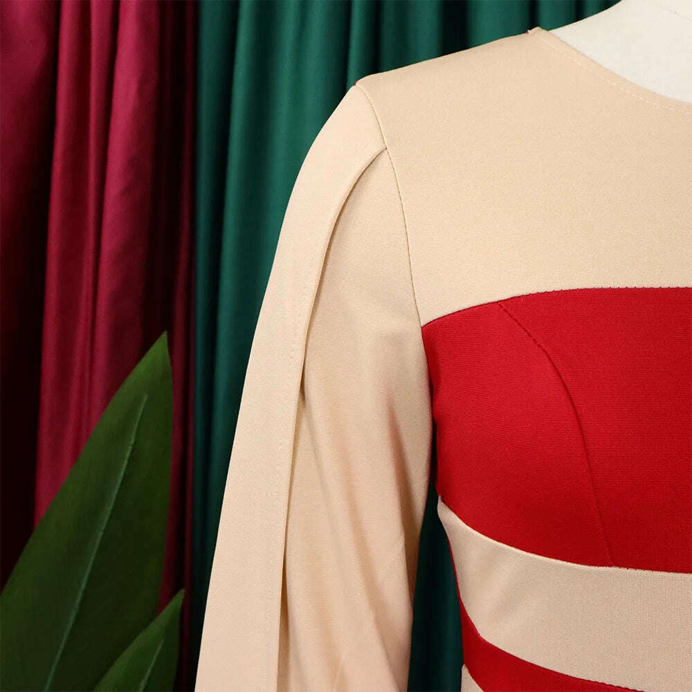 KIMLUD, Big size women 2024 new fashion temperament commuter five-quarter sleeve color matching buttock dress, KIMLUD Womens Clothes