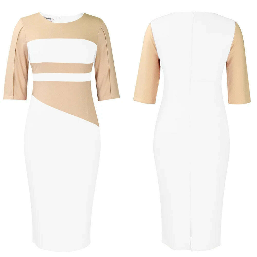 KIMLUD, Big size women 2024 new fashion temperament commuter five-quarter sleeve color matching buttock dress, KIMLUD Womens Clothes