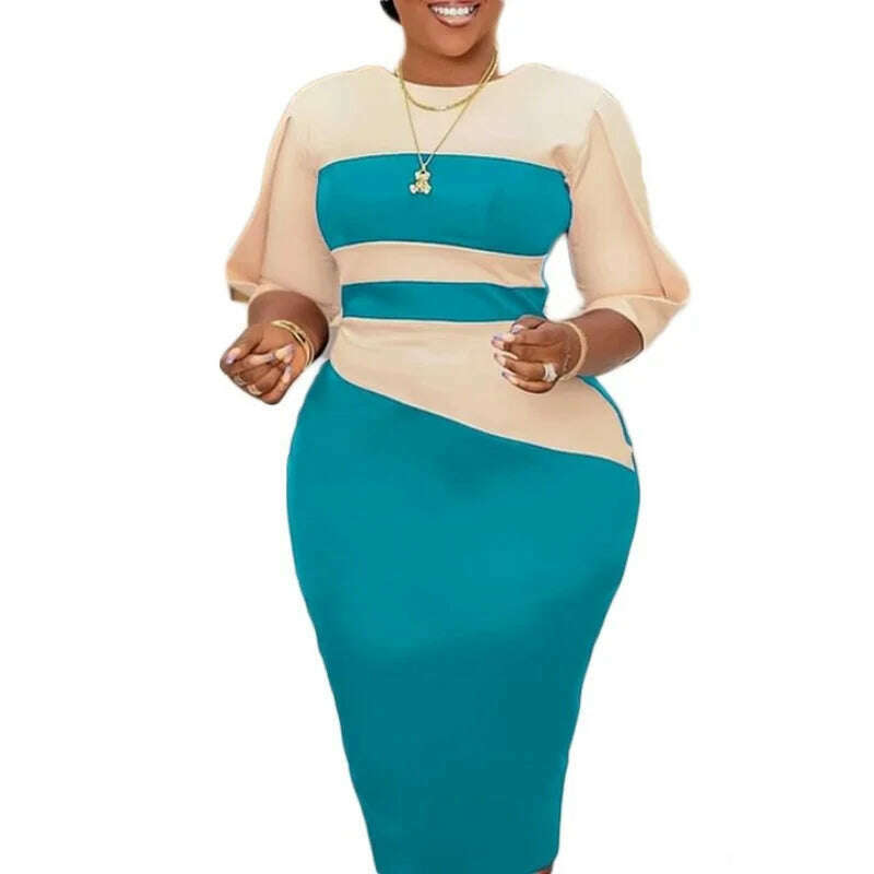 KIMLUD, Big size women 2024 new fashion temperament commuter five-quarter sleeve color matching buttock dress, KIMLUD Womens Clothes