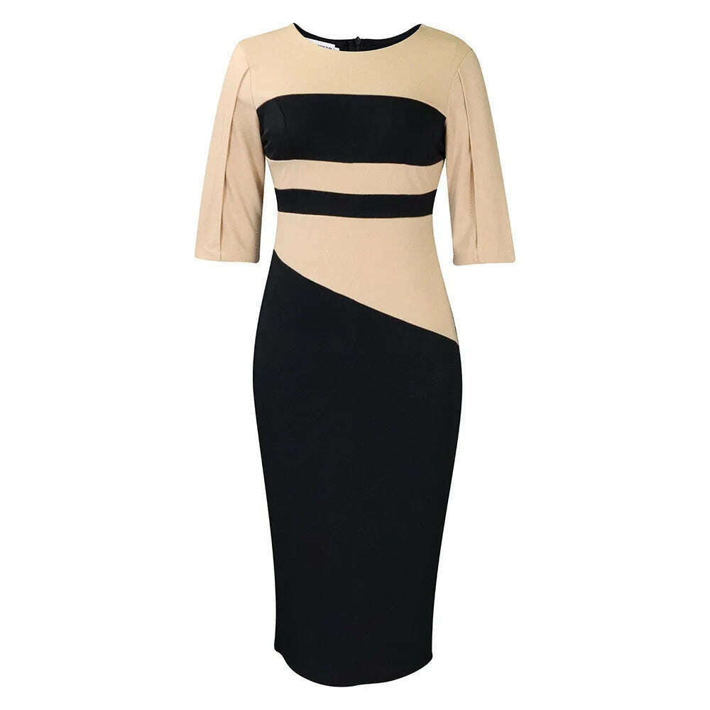 KIMLUD, Big size women 2024 new fashion temperament commuter five-quarter sleeve color matching buttock dress, black / XL, KIMLUD APPAREL - Womens Clothes