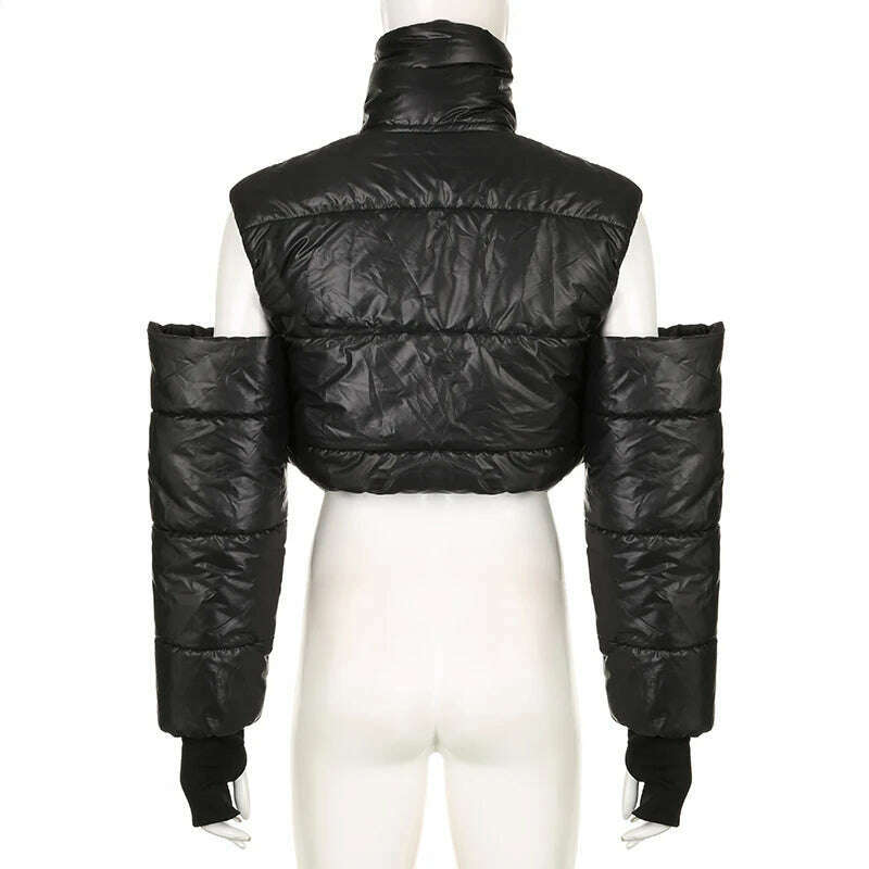 KIMLUD, BIIKPIIK Streetwear Hollow Out Solid Puffer for Women Casual Zip Up Long Sleeve Turtleneck Autumn Winter Coats Fashion Jackets, KIMLUD Womens Clothes