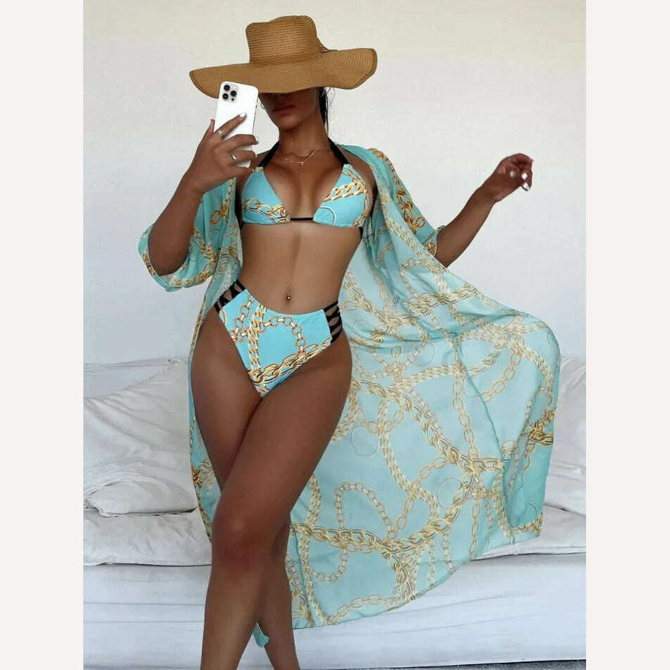 KIMLUD, Bikini Set Women Three Pieces Swimsuit Cover Up Swimwear 2024 New Push Up Twist Print Long Sleeve Biquini Beach Bathing Suit, 15 / M, KIMLUD Womens Clothes