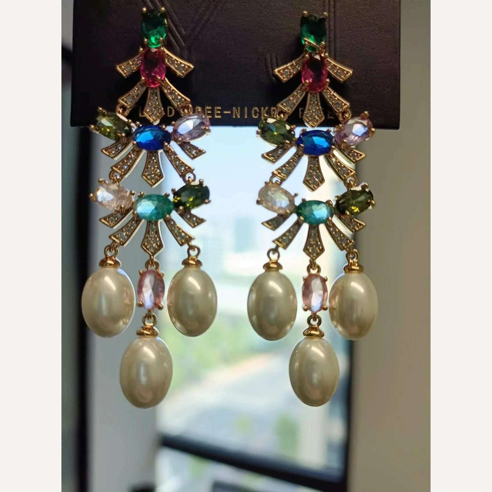 KIMLUD, Bilincolor Fashion Tassel Flower Pearl Earrings for Women, KIMLUD Womens Clothes