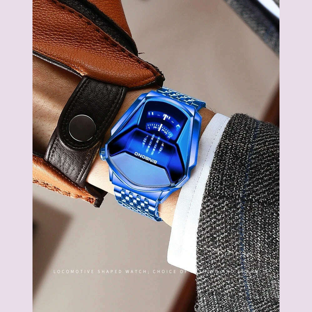 KIMLUD, BINBOND Fashion Luxury Unique Military Motorcycle Stainless Steel Business Sports Men's Golden Watch Style Concept With box, KIMLUD Womens Clothes