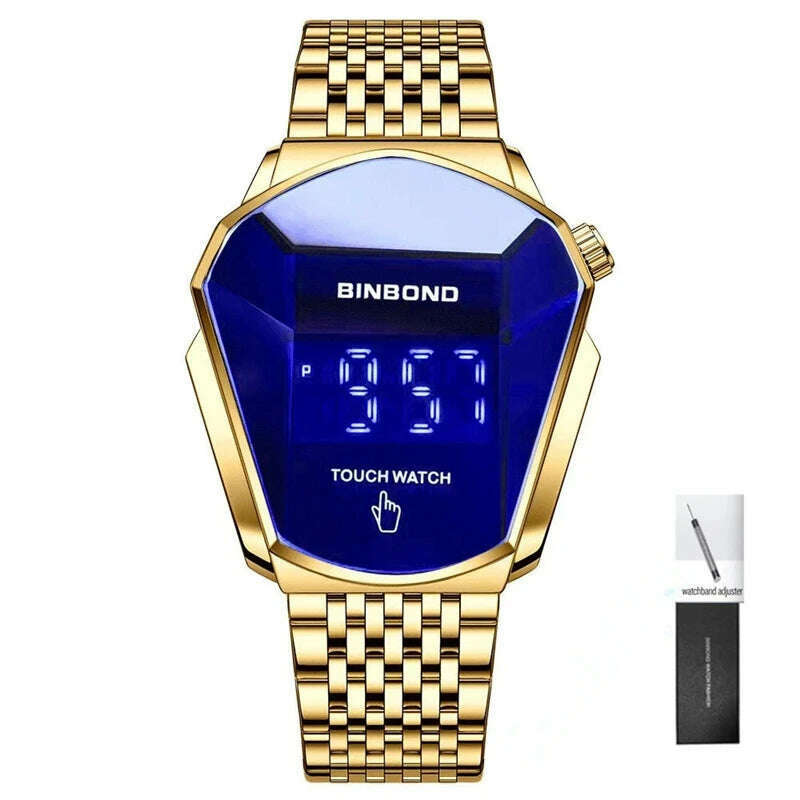 KIMLUD, BINBOND Fashion Luxury Unique Military Motorcycle Stainless Steel Business Sports Men's Golden Watch Style Concept With box, Touch-Gold-Blue, KIMLUD APPAREL - Womens Clothes