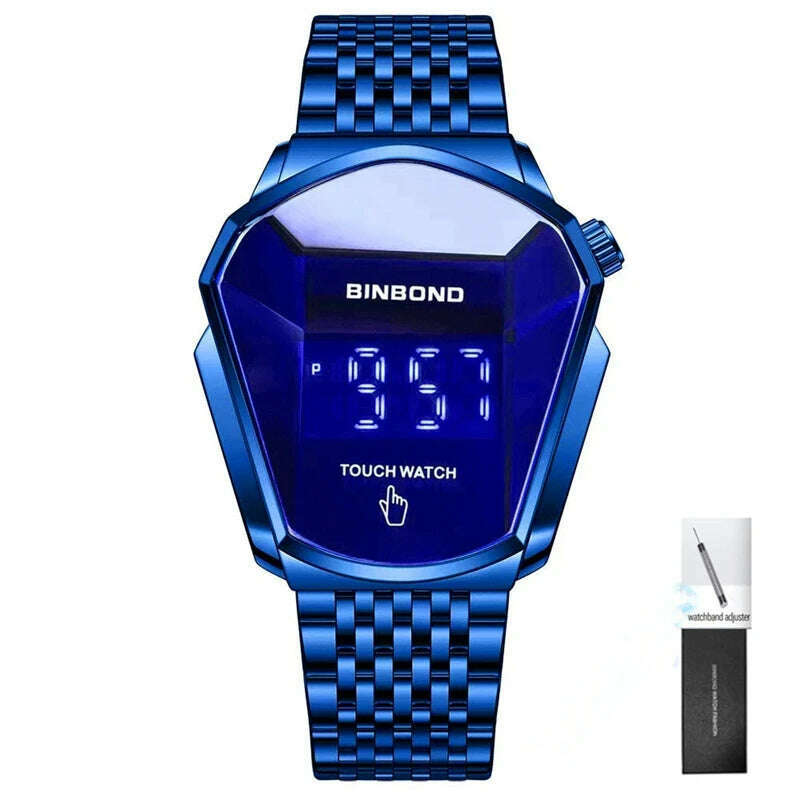 KIMLUD, BINBOND Fashion Luxury Unique Military Motorcycle Stainless Steel Business Sports Men's Golden Watch Style Concept With box, Touch-Blue-Blue, KIMLUD APPAREL - Womens Clothes