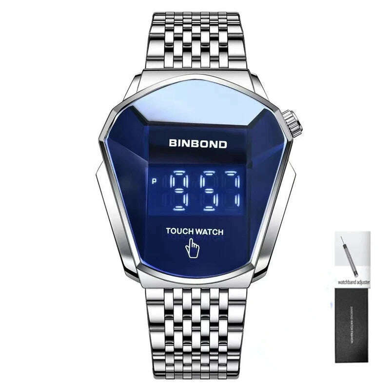 KIMLUD, BINBOND Fashion Luxury Unique Military Motorcycle Stainless Steel Business Sports Men's Golden Watch Style Concept With box, Touch-Silver-Blue, KIMLUD APPAREL - Womens Clothes