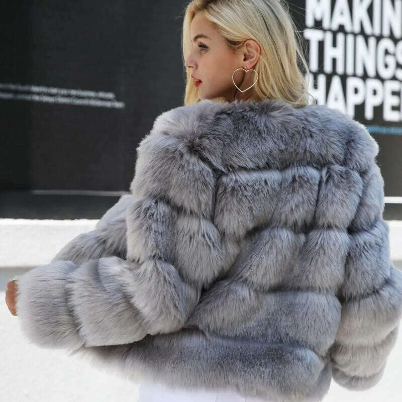 KIMLUD, BINYUXD 2018 Faux Fur Factory Fox Faux Fur Coat Women Winter Warm Artifical Fur Coat Overcoat Female Ladies Faux Furs Jacket, KIMLUD Womens Clothes