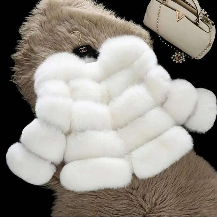 KIMLUD, BINYUXD 2018 Faux Fur Factory Fox Faux Fur Coat Women Winter Warm Artifical Fur Coat Overcoat Female Ladies Faux Furs Jacket, WHITE / XXXL / CHINA, KIMLUD APPAREL - Womens Clothes