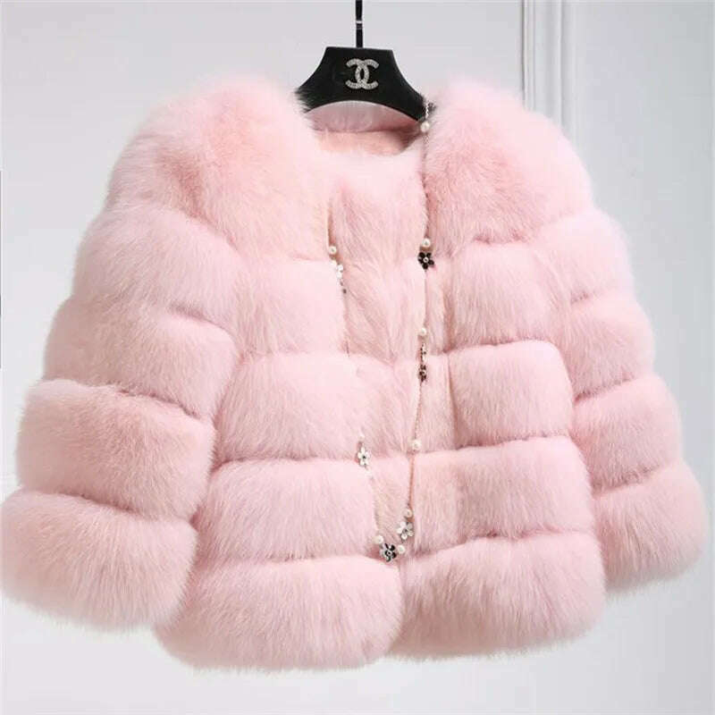 KIMLUD, BINYUXD 2018 Faux Fur Factory Fox Faux Fur Coat Women Winter Warm Artifical Fur Coat Overcoat Female Ladies Faux Furs Jacket, Pink / XL / CHINA, KIMLUD APPAREL - Womens Clothes