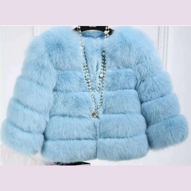 KIMLUD, BINYUXD 2018 Faux Fur Factory Fox Faux Fur Coat Women Winter Warm Artifical Fur Coat Overcoat Female Ladies Faux Furs Jacket, SKY BLUE / M / CHINA, KIMLUD APPAREL - Womens Clothes
