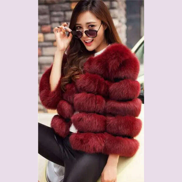 KIMLUD, BINYUXD 2018 Faux Fur Factory Fox Faux Fur Coat Women Winter Warm Artifical Fur Coat Overcoat Female Ladies Faux Furs Jacket, Burgundy / XL / CHINA, KIMLUD APPAREL - Womens Clothes