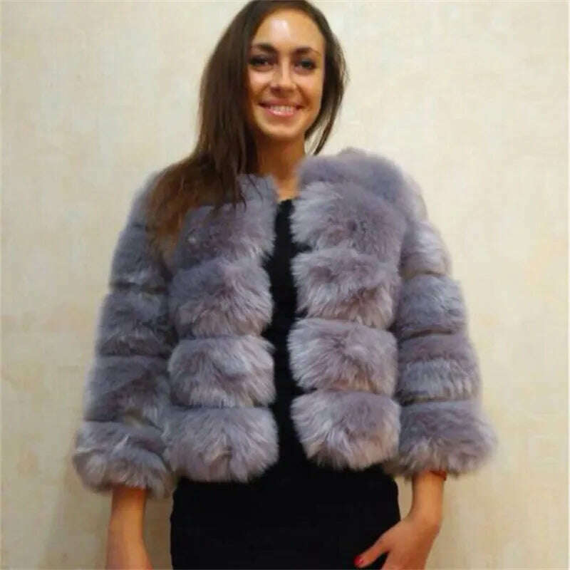 KIMLUD, BINYUXD 2018 Faux Fur Factory Fox Faux Fur Coat Women Winter Warm Artifical Fur Coat Overcoat Female Ladies Faux Furs Jacket, Dark Grey / XL / CHINA, KIMLUD APPAREL - Womens Clothes