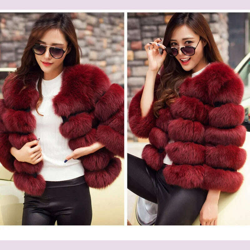 KIMLUD, BINYUXD 2018 Faux Fur Factory Fox Faux Fur Coat Women Winter Warm Artifical Fur Coat Overcoat Female Ladies Faux Furs Jacket, KIMLUD Womens Clothes