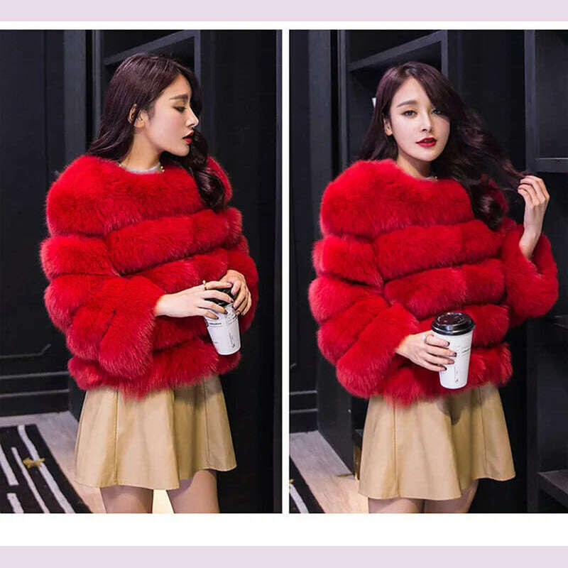 KIMLUD, BINYUXD 2018 Faux Fur Factory Fox Faux Fur Coat Women Winter Warm Artifical Fur Coat Overcoat Female Ladies Faux Furs Jacket, KIMLUD Womens Clothes