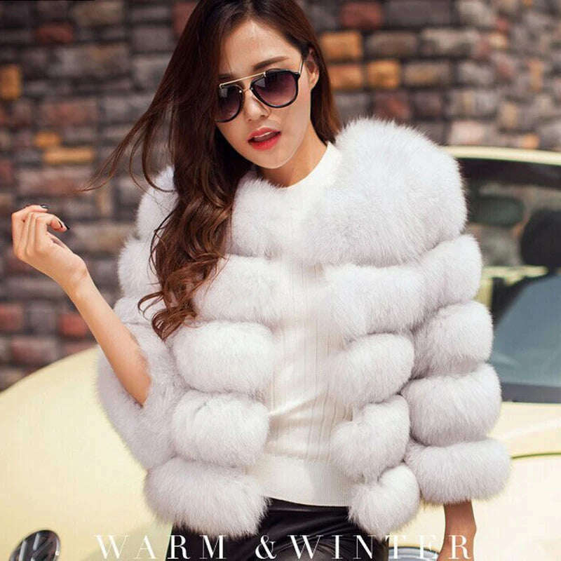 KIMLUD, BINYUXD 2018 Faux Fur Factory Fox Faux Fur Coat Women Winter Warm Artifical Fur Coat Overcoat Female Ladies Faux Furs Jacket, KIMLUD Womens Clothes