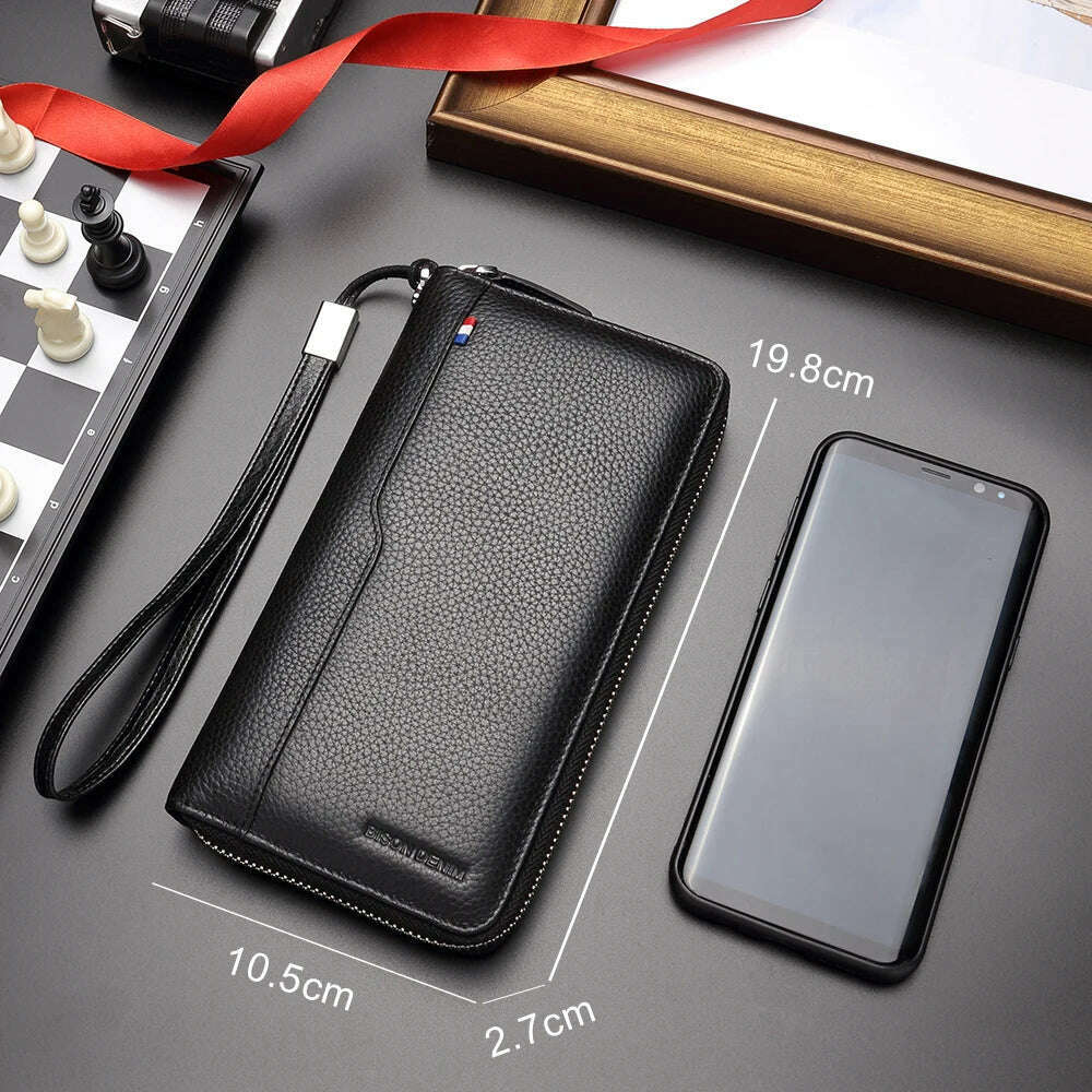 KIMLUD, BISON DENIM 100% Cow Leather Clutch Wallets for Men RFID Blocking Card Holder Wallet Coin Purse Long Phone Wallet W8226, KIMLUD Womens Clothes