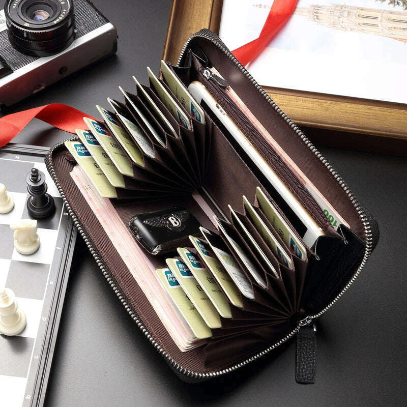 KIMLUD, BISON DENIM 100% Cow Leather Clutch Wallets for Men RFID Blocking Card Holder Wallet Coin Purse Long Phone Wallet W8226, KIMLUD Womens Clothes