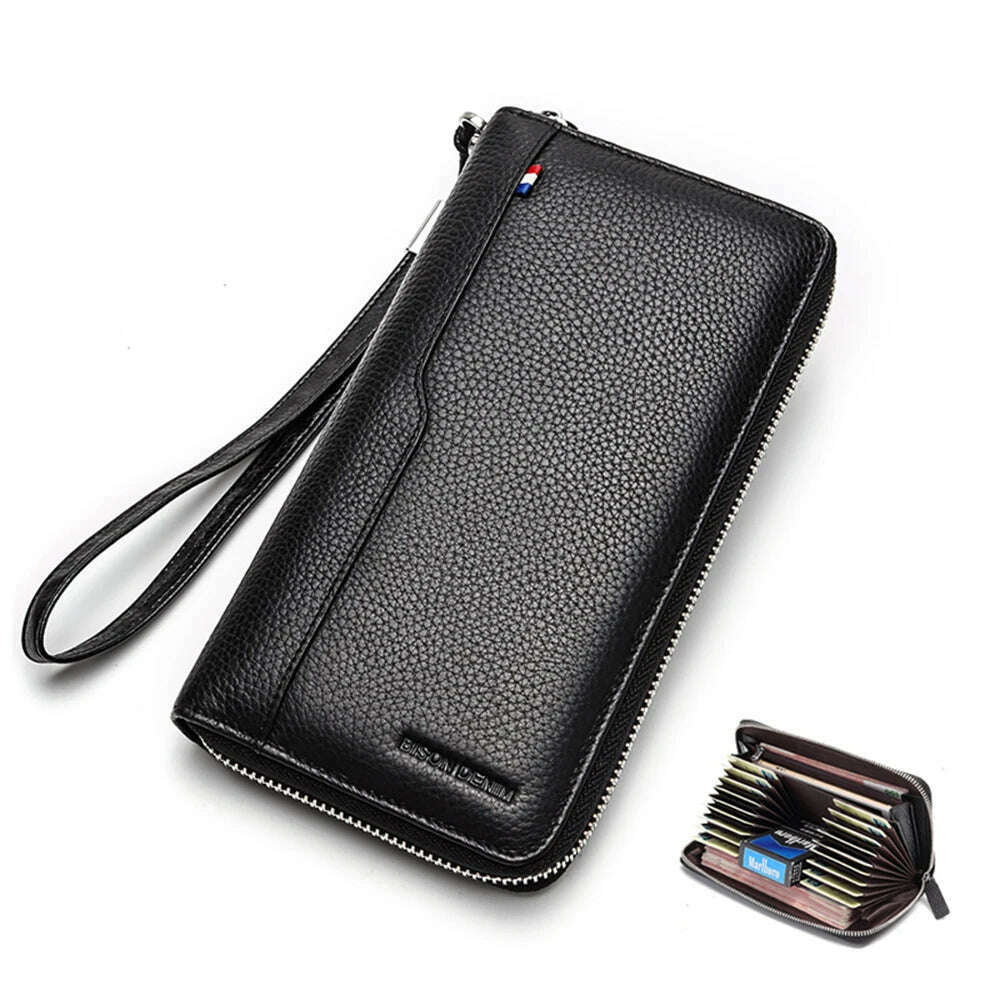 KIMLUD, BISON DENIM 100% Cow Leather Clutch Wallets for Men RFID Blocking Card Holder Wallet Coin Purse Long Phone Wallet W8226, Black / CN, KIMLUD APPAREL - Womens Clothes