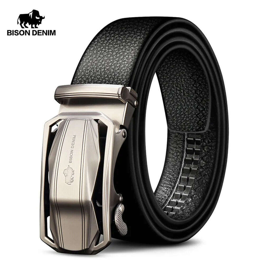 KIMLUD, BISON DENIM Brand Men's Belt Genuine Leather Male Belts Male Automatic Buckle Casual Business Men Belt Strap 3.4 Width N71283, KIMLUD Womens Clothes