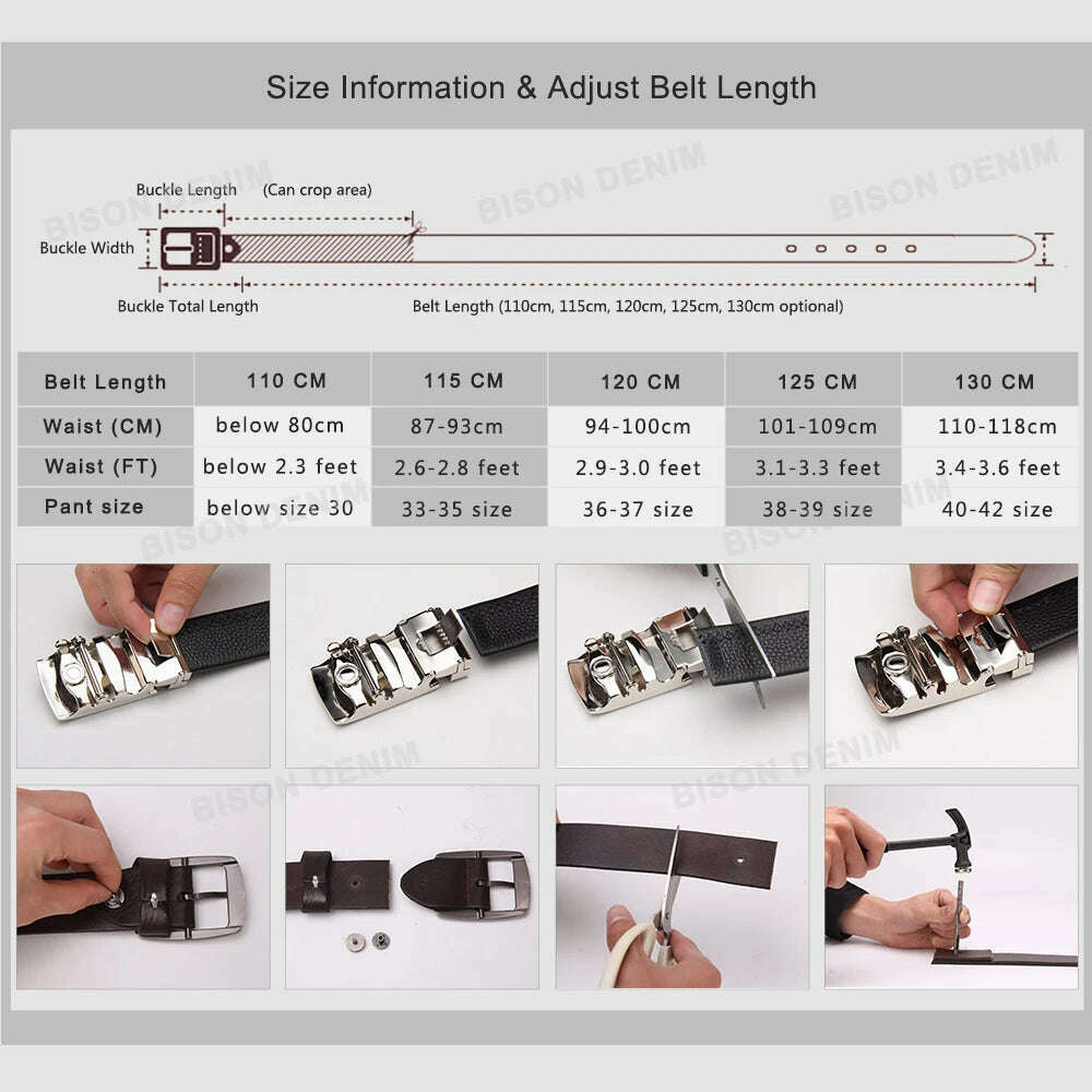 KIMLUD, BISON DENIM Brand Men's Belt Genuine Leather Male Belts Male Automatic Buckle Casual Business Men Belt Strap 3.4 Width N71283, KIMLUD Womens Clothes
