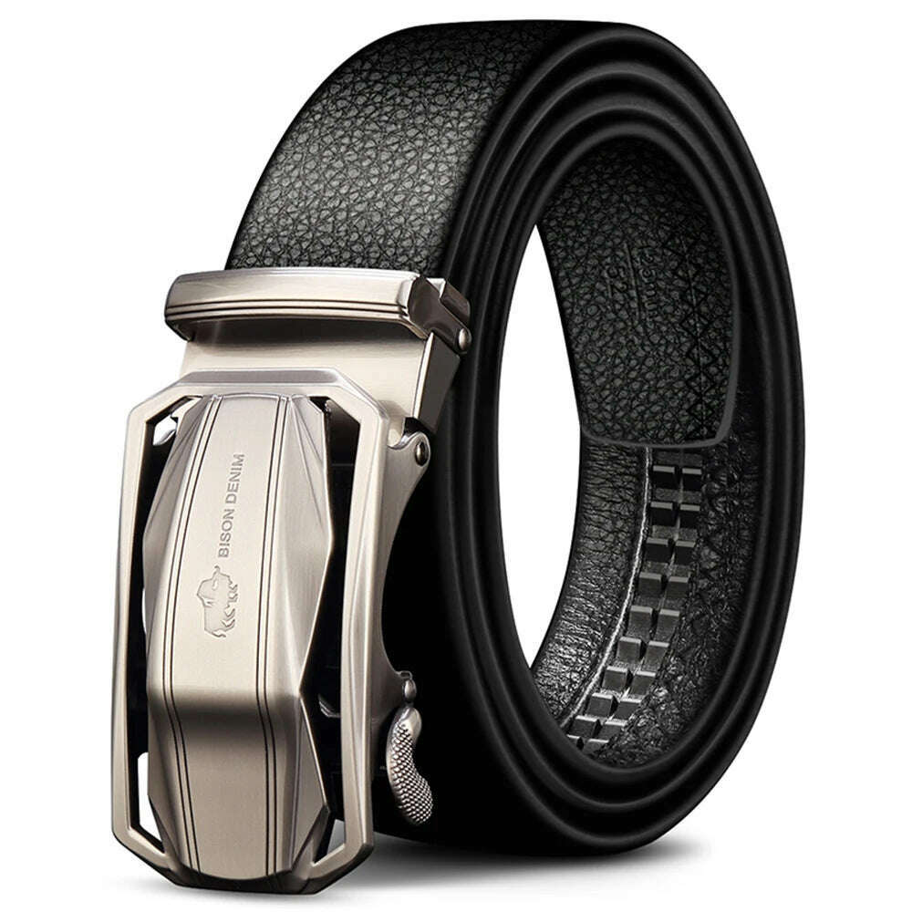 KIMLUD, BISON DENIM Brand Men's Belt Genuine Leather Male Belts Male Automatic Buckle Casual Business Men Belt Strap 3.4 Width N71283, KIMLUD Womens ClothesKIMLUD, BISON DENIM Brand Men's Belt Genuine Leather Male Belts Male Automatic Buckle Casual Business Men Belt Strap 3.4 Width N71283, Black Belt / 115cm, KIMLUD APPAREL - Womens Clothes