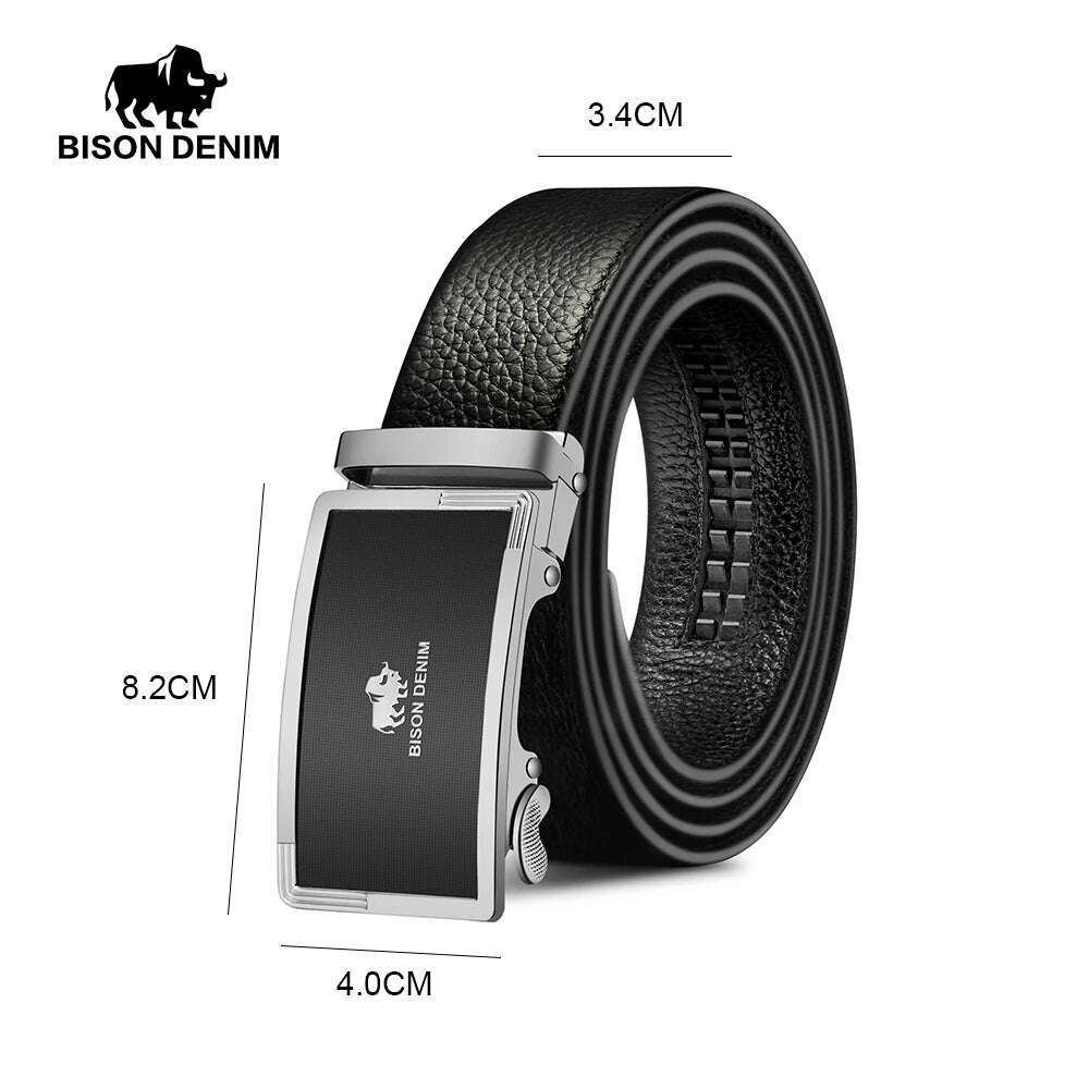 BISON DENIM Genuine Leather Belts For Men Luxury Brand Cowskin Belt Male Casual Automatic Jeans Belt Strap Gift For Man N71347 - KIMLUD