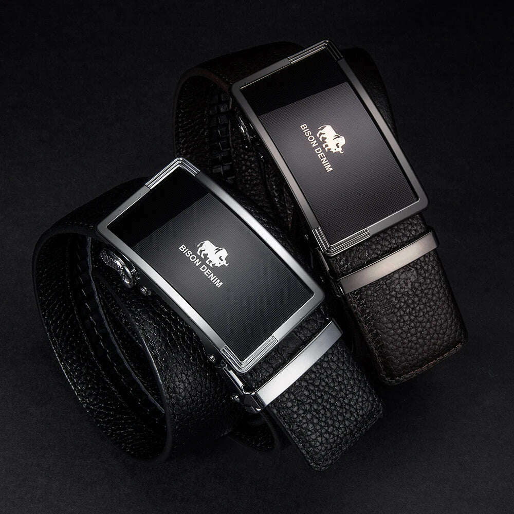 BISON DENIM Genuine Leather Belts For Men Luxury Brand Cowskin Belt Male Casual Automatic Jeans Belt Strap Gift For Man N71347 - KIMLUD