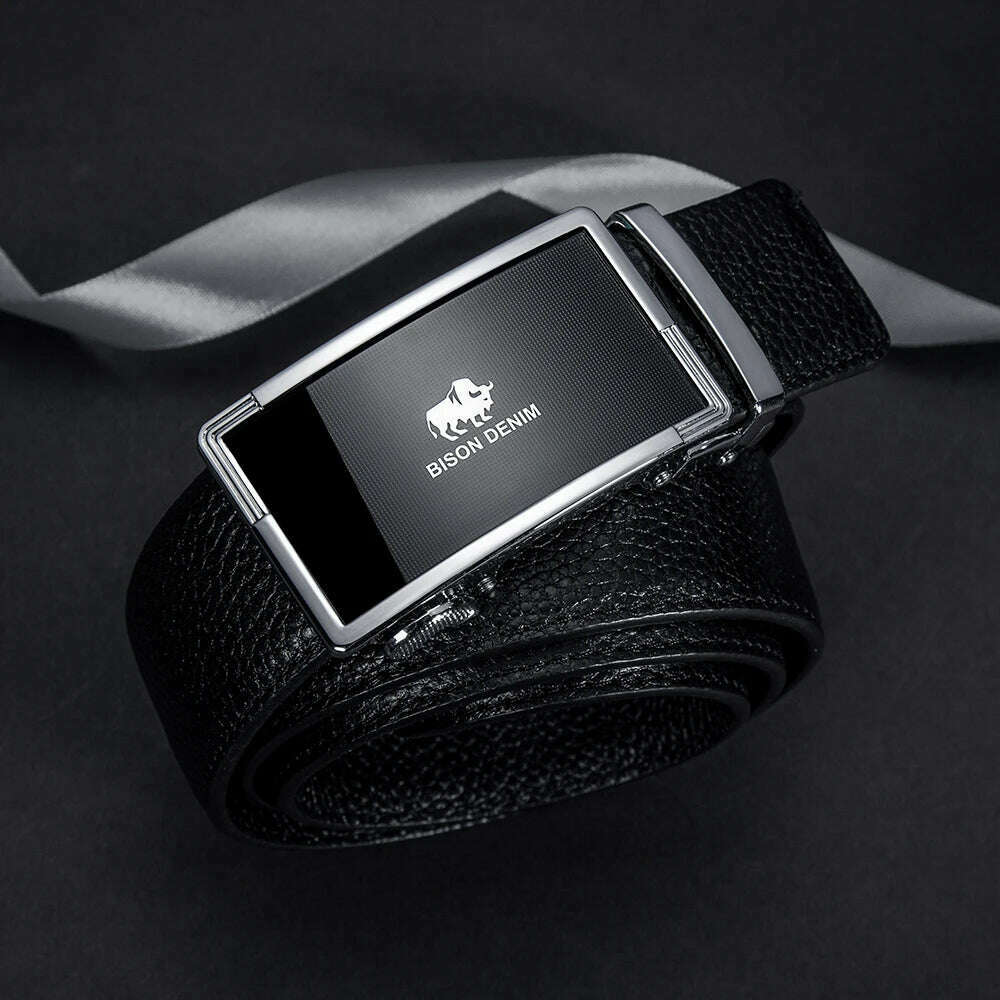 BISON DENIM Genuine Leather Belts For Men Luxury Brand Cowskin Belt Male Casual Automatic Jeans Belt Strap Gift For Man N71347 - KIMLUD