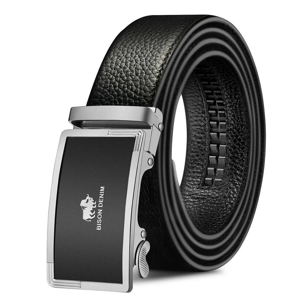 BISON DENIM Genuine Leather Belts For Men Luxury Brand Cowskin Belt Male Casual Automatic Jeans Belt Strap Gift For Man N71347 - KIMLUD