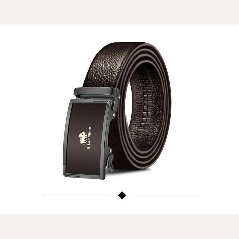 BISON DENIM Genuine Leather Belts For Men Luxury Brand Cowskin Belt Male Casual Automatic Jeans Belt Strap Gift For Man N71347 - KIMLUD
