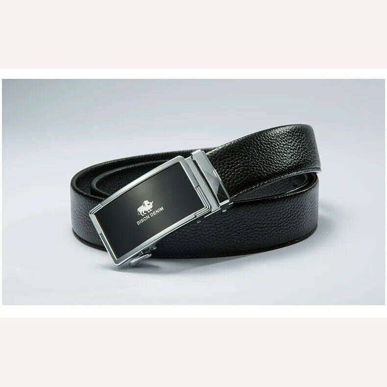 BISON DENIM Genuine Leather Belts For Men Luxury Brand Cowskin Belt Male Casual Automatic Jeans Belt Strap Gift For Man N71347 - KIMLUD