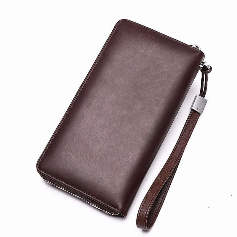 KIMLUD, BISON DENIM Genuine leather Wallet Men Zipper Coin Pocket Long Purse Male Passport Cover RFID Blocking Card Holder Wallet, KIMLUD Womens Clothes
