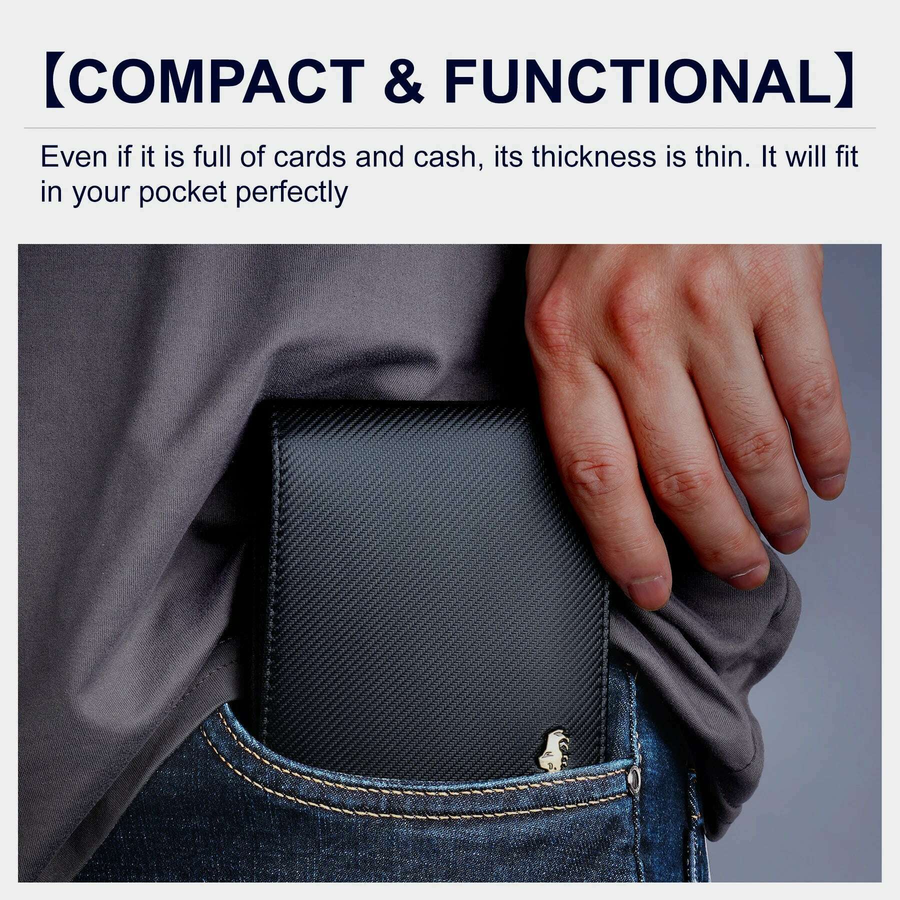 KIMLUD, BISON DENIM High Quality Carbon Fiber Men Wallet RFID Blocking Card Holder Short Wallet Best Gift Boyfriend Husband Father Purse, KIMLUD Womens Clothes