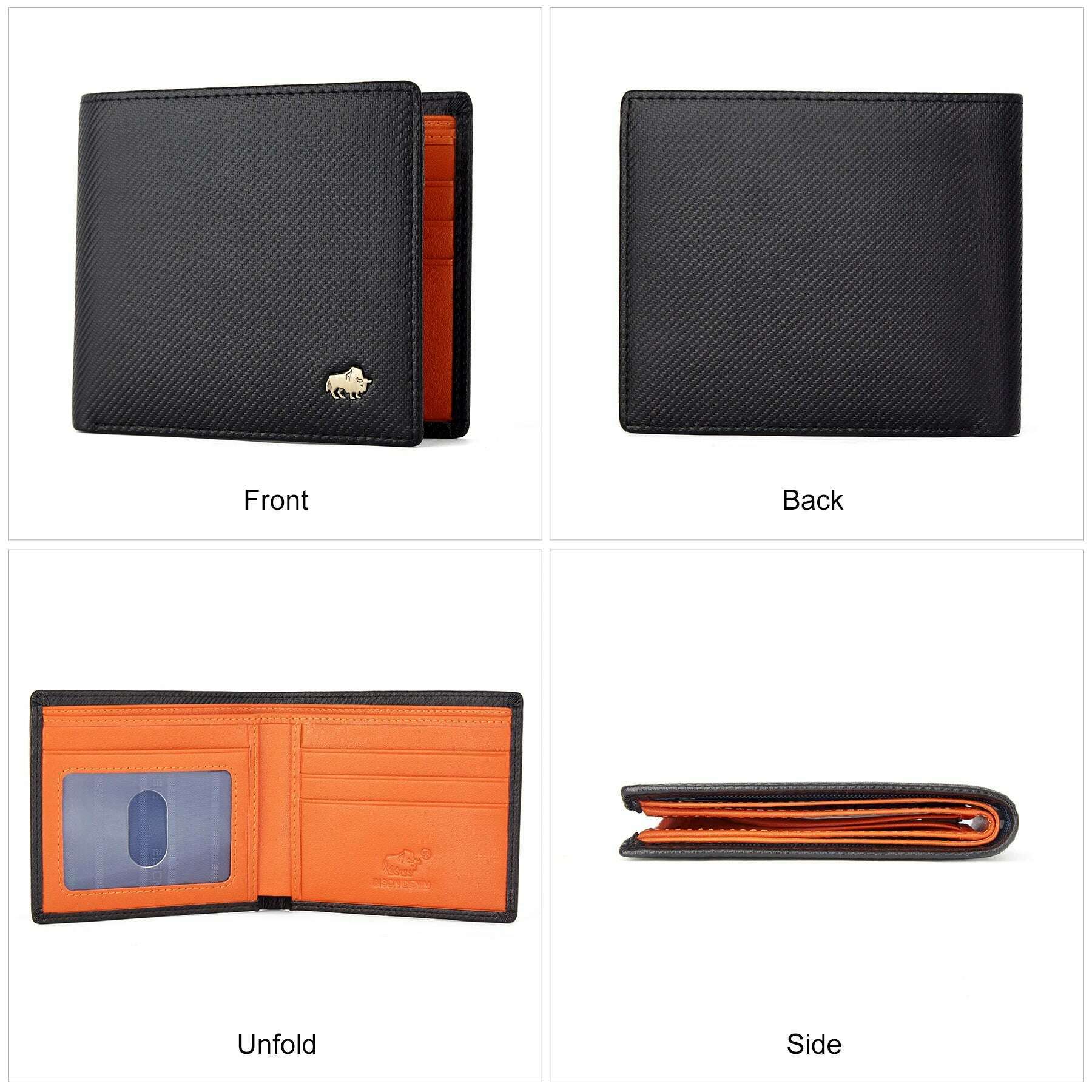 KIMLUD, BISON DENIM High Quality Carbon Fiber Men Wallet RFID Blocking Card Holder Short Wallet Best Gift Boyfriend Husband Father Purse, KIMLUD Womens Clothes