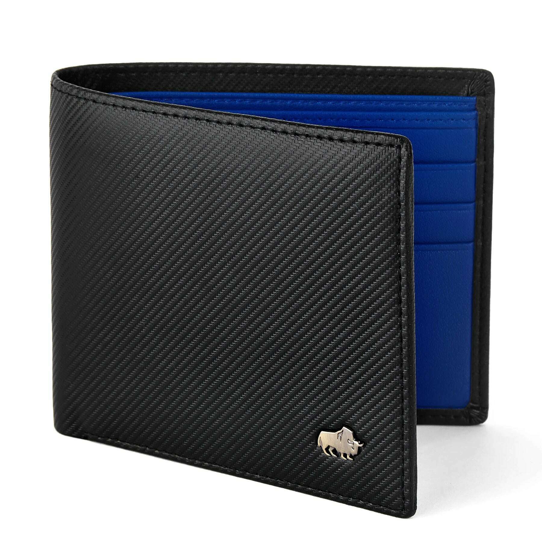 KIMLUD, BISON DENIM High Quality Carbon Fiber Men Wallet RFID Blocking Card Holder Short Wallet Best Gift Boyfriend Husband Father Purse, Black Blue, KIMLUD APPAREL - Womens Clothes