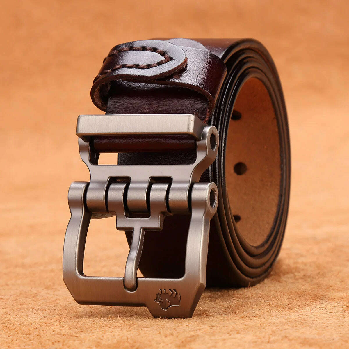 KIMLUD, BISON DENIM Men Belts Vintage Pin Buckle Belt Casual Genuine Leather High Quality Belts For Men Business Leather Strap for Jeans, Brown / 130cm / CN, KIMLUD Womens Clothes