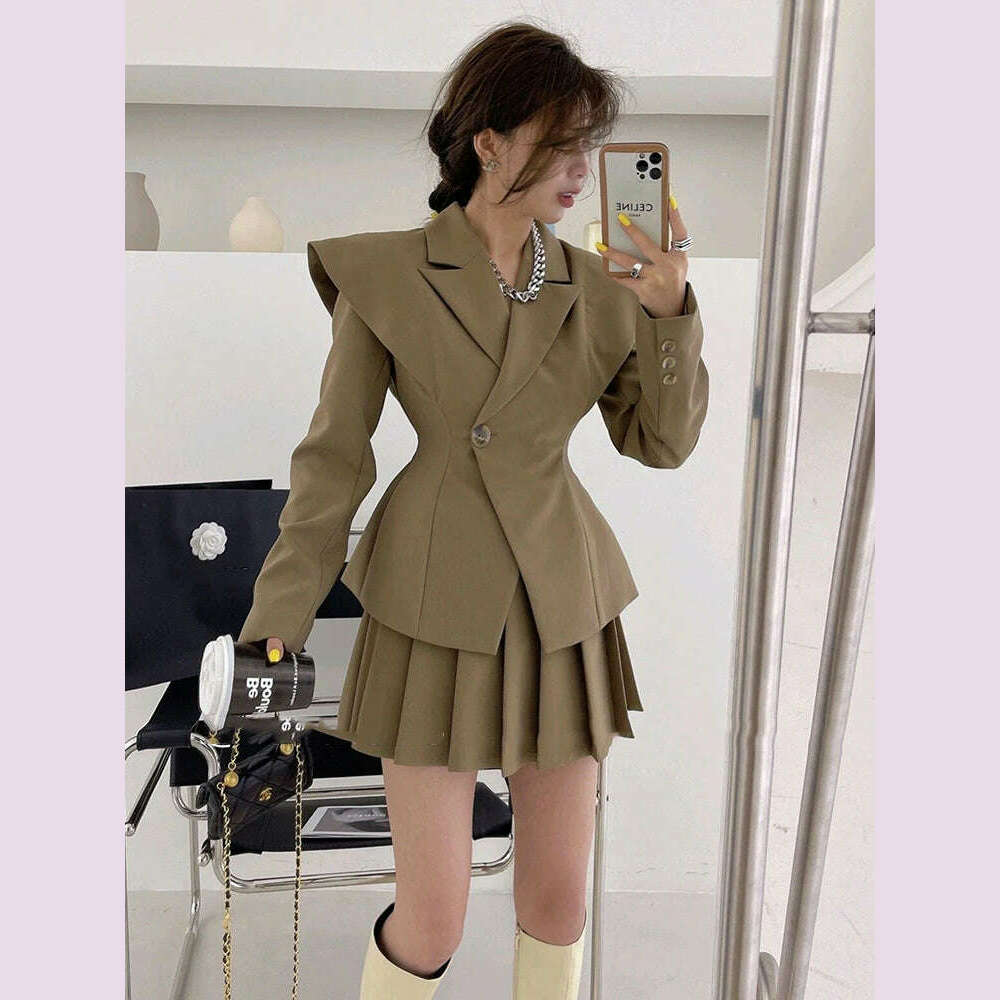 BJTZ Fashion Office Lady Designer Short Blazer Women's Clothing Coat 2024 Spring Autumn New Fashion Pleated Skirt 2 Piece Female - KIMLUD