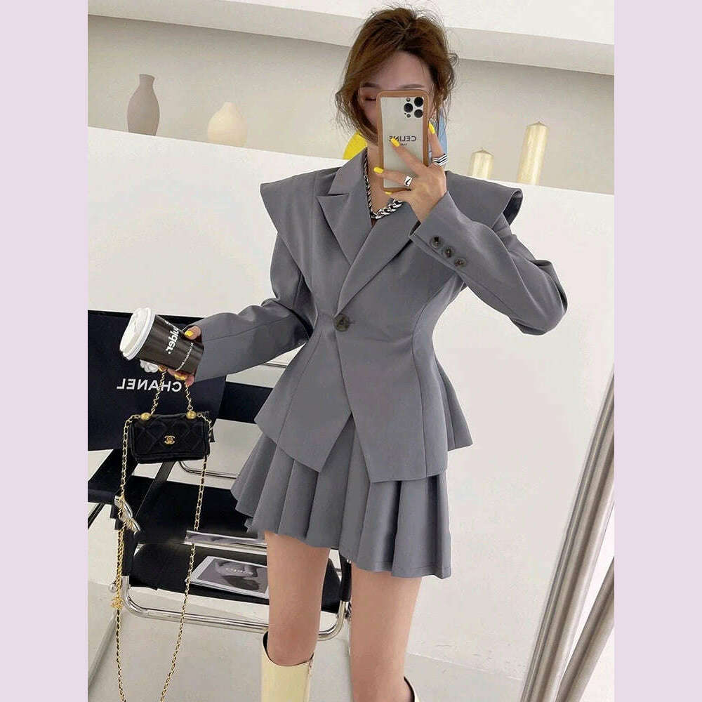 BJTZ Fashion Office Lady Designer Short Blazer Women's Clothing Coat 2024 Spring Autumn New Fashion Pleated Skirt 2 Piece Female - KIMLUD