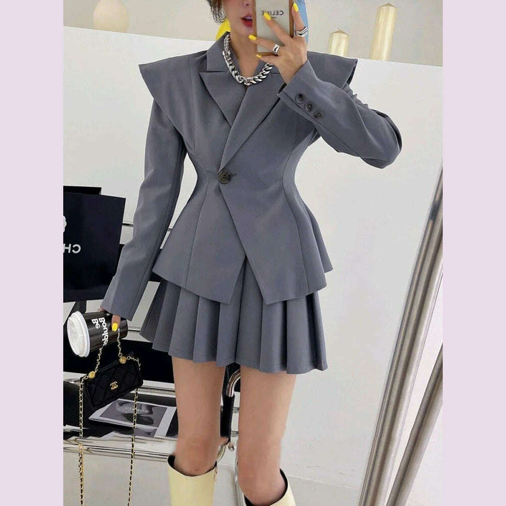 BJTZ Fashion Office Lady Designer Short Blazer Women's Clothing Coat 2024 Spring Autumn New Fashion Pleated Skirt 2 Piece Female - KIMLUD