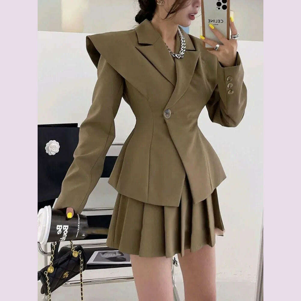 BJTZ Fashion Office Lady Designer Short Blazer Women's Clothing Coat 2024 Spring Autumn New Fashion Pleated Skirt 2 Piece Female - KIMLUD