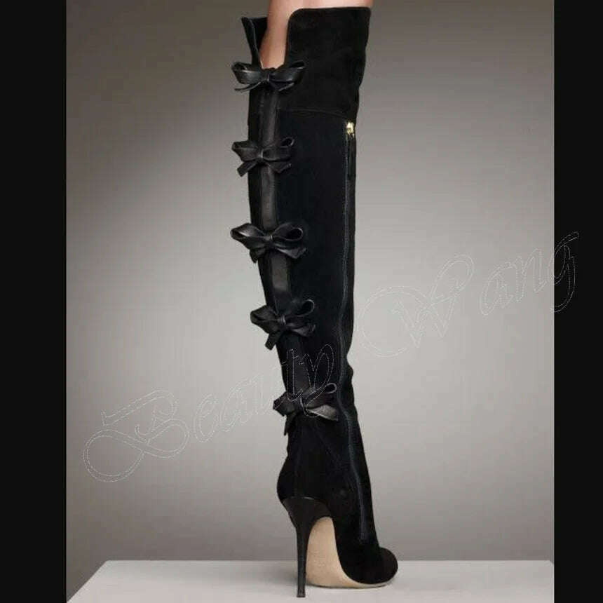 KIMLUD, Black Back Bow Knee Boots Solid Side Zipper Over The Knee Women Stilettos High Heel Boots Boots Super High Club Wearing Boots, KIMLUD Womens ClothesKIMLUD, Black Back Bow Knee Boots Solid Side Zipper Over The Knee Women Stilettos High Heel Boots Boots Super High Club Wearing Boots, black1 / 35, KIMLUD APPAREL - Womens Clothes