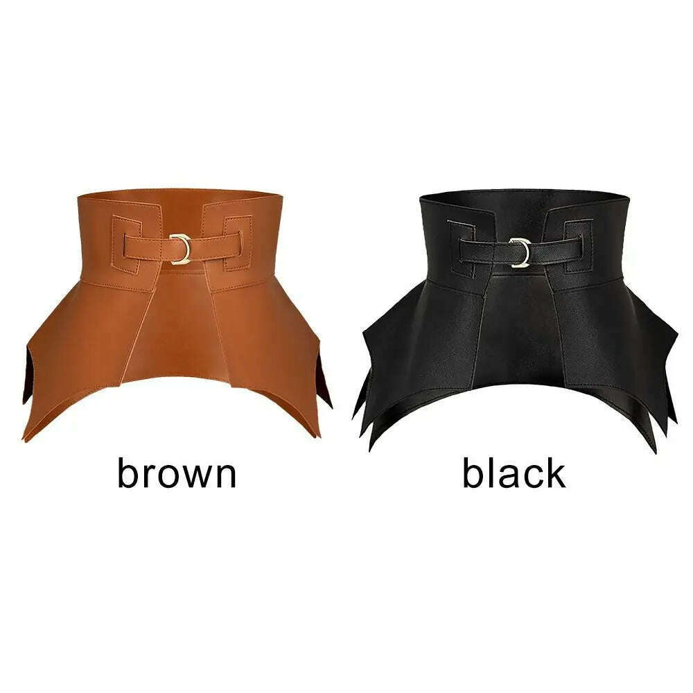 KIMLUD, Black Brown Irregular Pu Leather Long Wide Belt Punk Style Women Fashion Autumn Winter Skirt Dress Coat Waistband Corset Belt, KIMLUD Womens Clothes