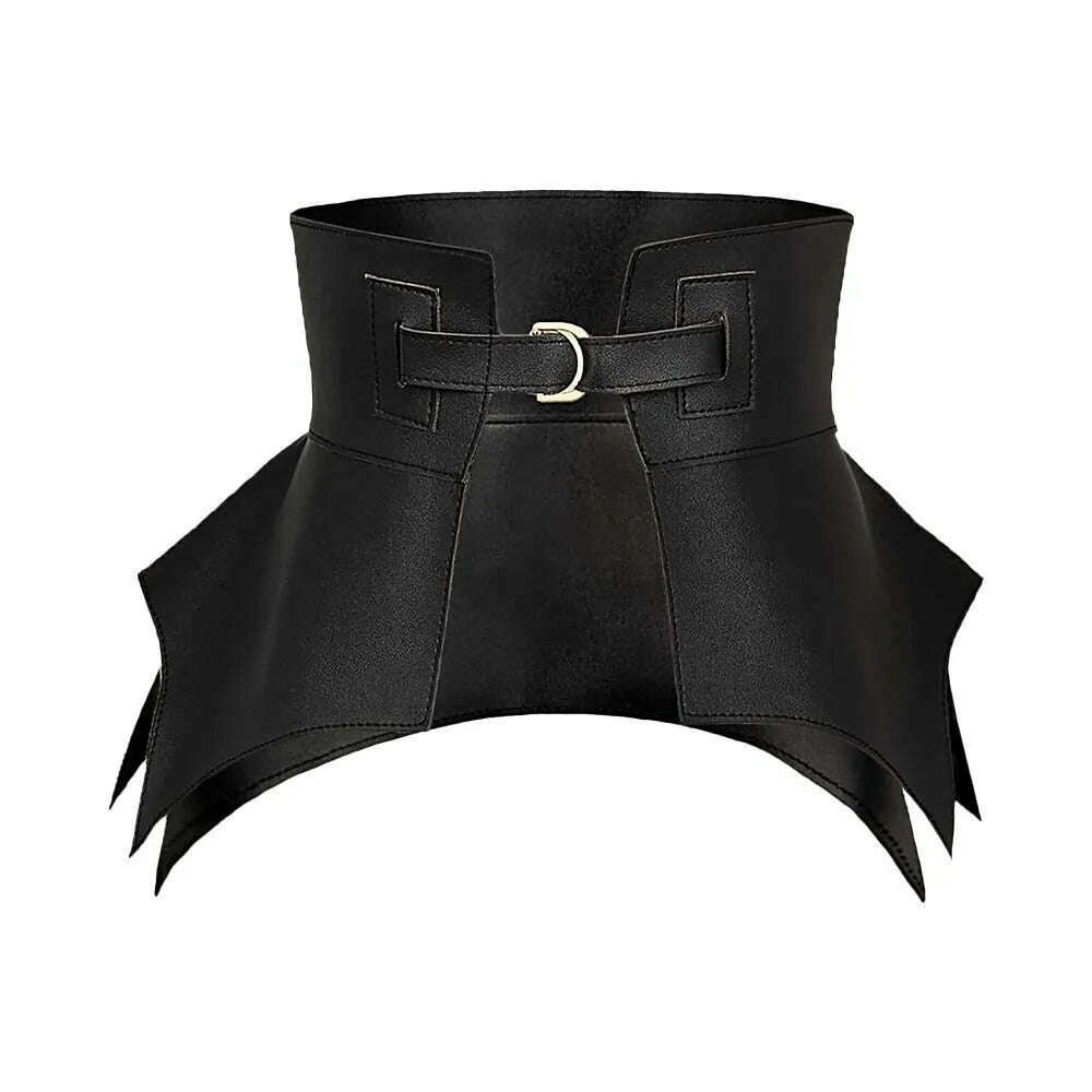 KIMLUD, Black Brown Irregular Pu Leather Long Wide Belt Punk Style Women Fashion Autumn Winter Skirt Dress Coat Waistband Corset Belt, black, KIMLUD Womens Clothes